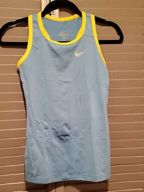 Nike Sky Blue Dri Fit Athletic Tank with Yellow Trim Size M